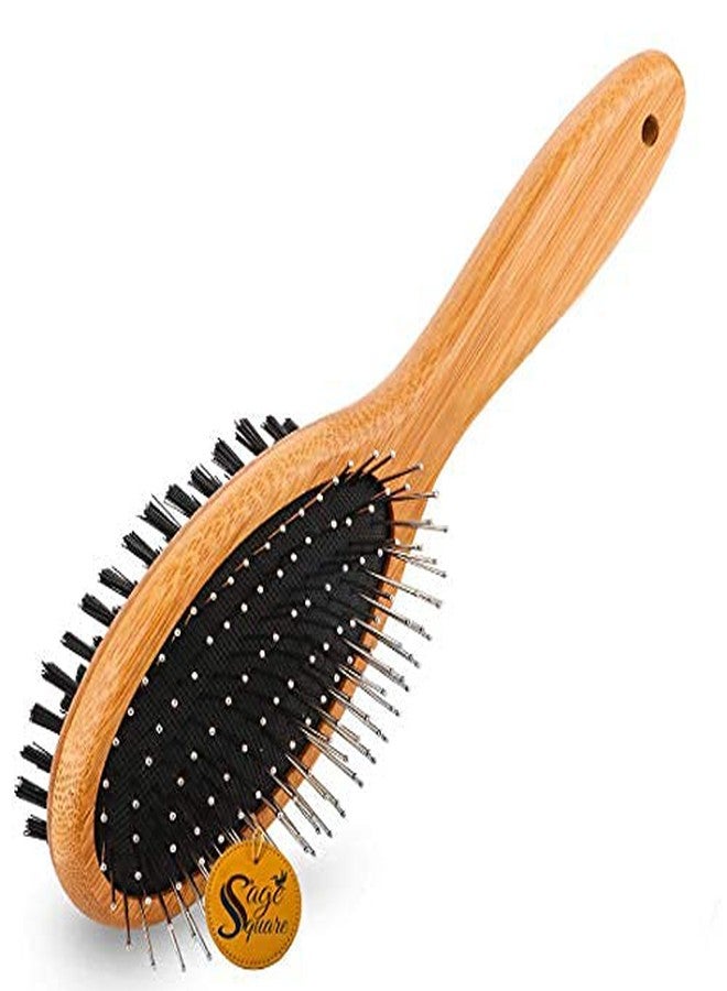 سايج سكوير فرشاة تنظيف وتقليم شعر الحيوانات الأليفة من الخشب الطبيعي من سيج سكوير، ذات وجهين من الدبابيس والشعيرات، مناسبة للكلاب والقطط ذات الشعر الطويل أو القصير (حجم صغير). - Image 1